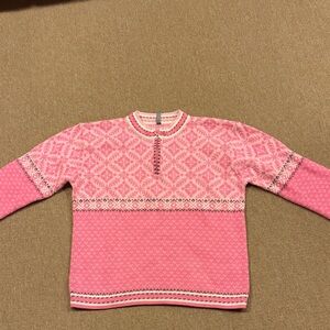 Hanna Andersson Pink Patterned Crew Neck 3/4 Zip Sweater